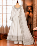 White Color Premium Look Vichitra Sequns Work Anarkali