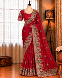 Red Color Beautifull Space Silk With Embroidery Work Saree