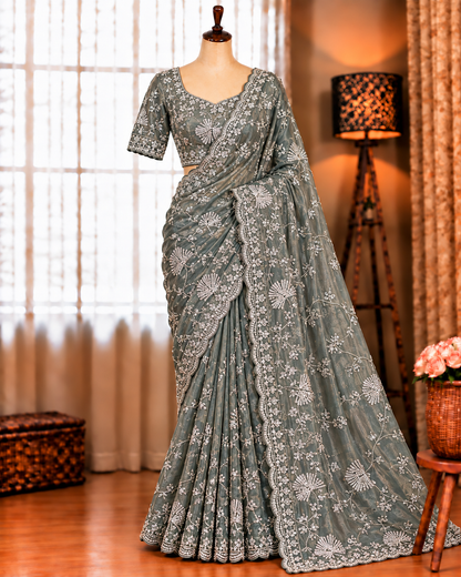 Beautifull Fendy Silk With Beds Work Saree