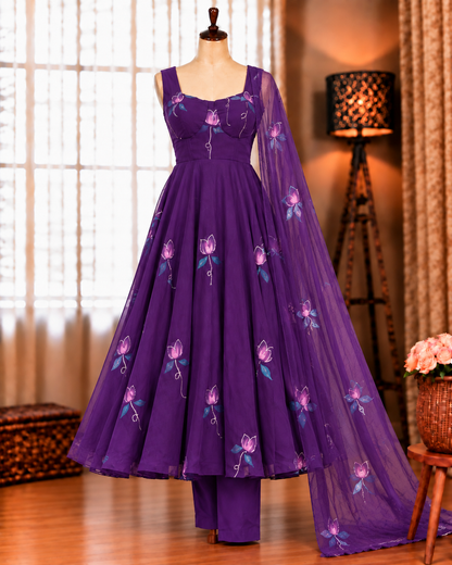 Beautifull Georgette Handprint  Work Anarkali Pent