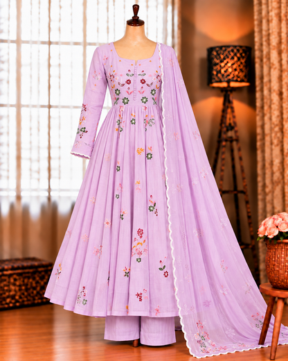 Beautifull Mul Chanderi With Embroidery Work Top Pent