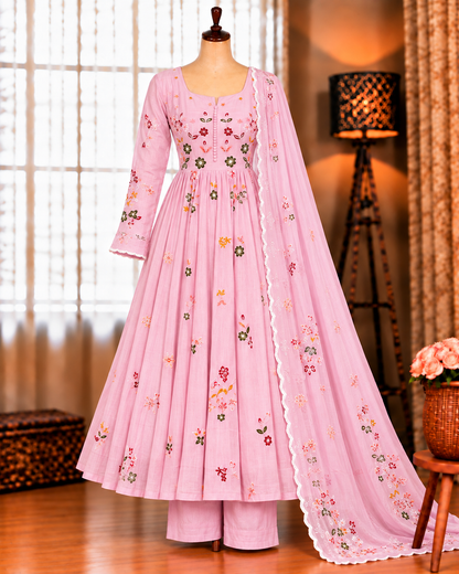 Beautifull Mul Chanderi With Embroidery Work Top Pent