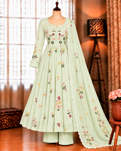 Beautifull Mul Chanderi With Embroidery Work Top Pent