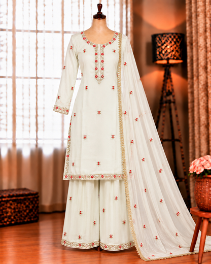 Beautifull Faux Georgette Embroidery Work Kurti Pent