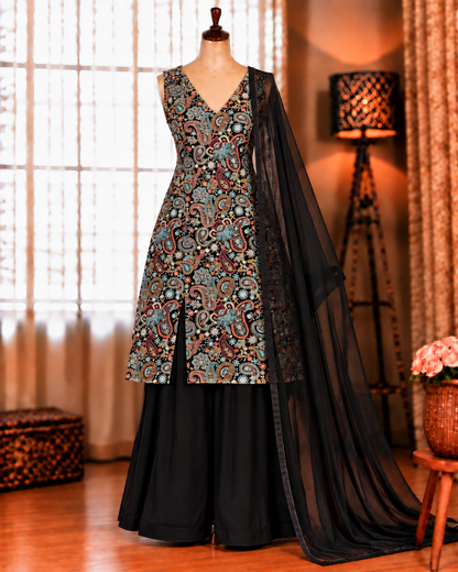 Special Wear Georgette Embroidery Work Top Plazzo