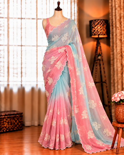 Beautifull Crunchy Silk With Embroidery Work Saree