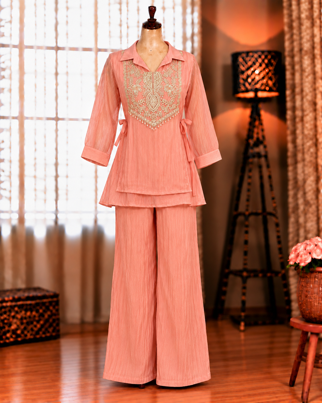 Beautifull Mosko Embroidery Sequience Work Top Pent