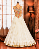 White Color Rayon With Gotta Patti Lace Work Lehenga