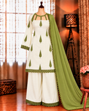 White Color Franch Crep With Embroidery Work Top Pent