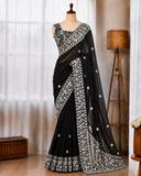 Beautifull Faux Georgette Elegent Embroidery Work Saree
