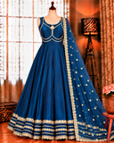 Blue Color Fendy Silk With Micro Cotton Gown