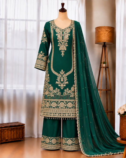 Faux Georgette Top Pant Set with Heavy Embroidery & Sequin Work