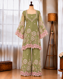 Pure Viscose Silk Top Pant Set with Floral Embroidery & Sequin Work