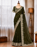 Dual Tone Fandy Satin Saree with Sequin & Zari Embroidery