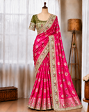 Heavy Space Silk Saree with Jaipuri Border & Mirror Work