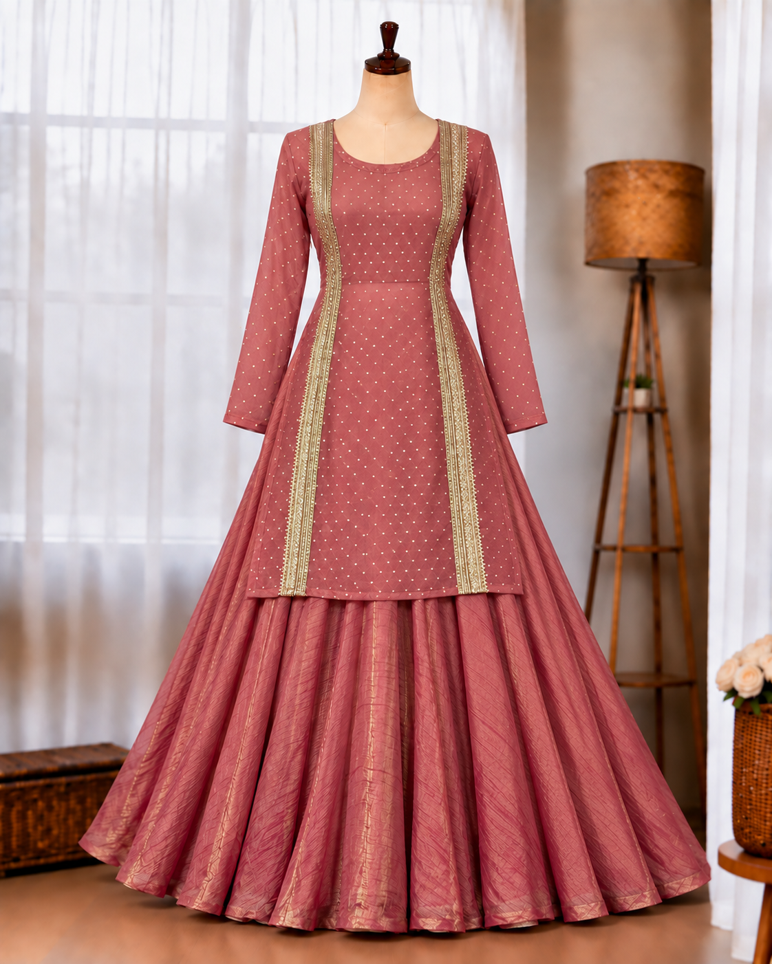 Heavy Salsa Butti Top Lehenga Set with Fancy Lace Work