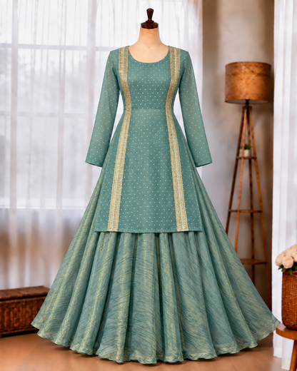 Heavy Salsa Butti Top Lehenga Set with Fancy Lace Work
