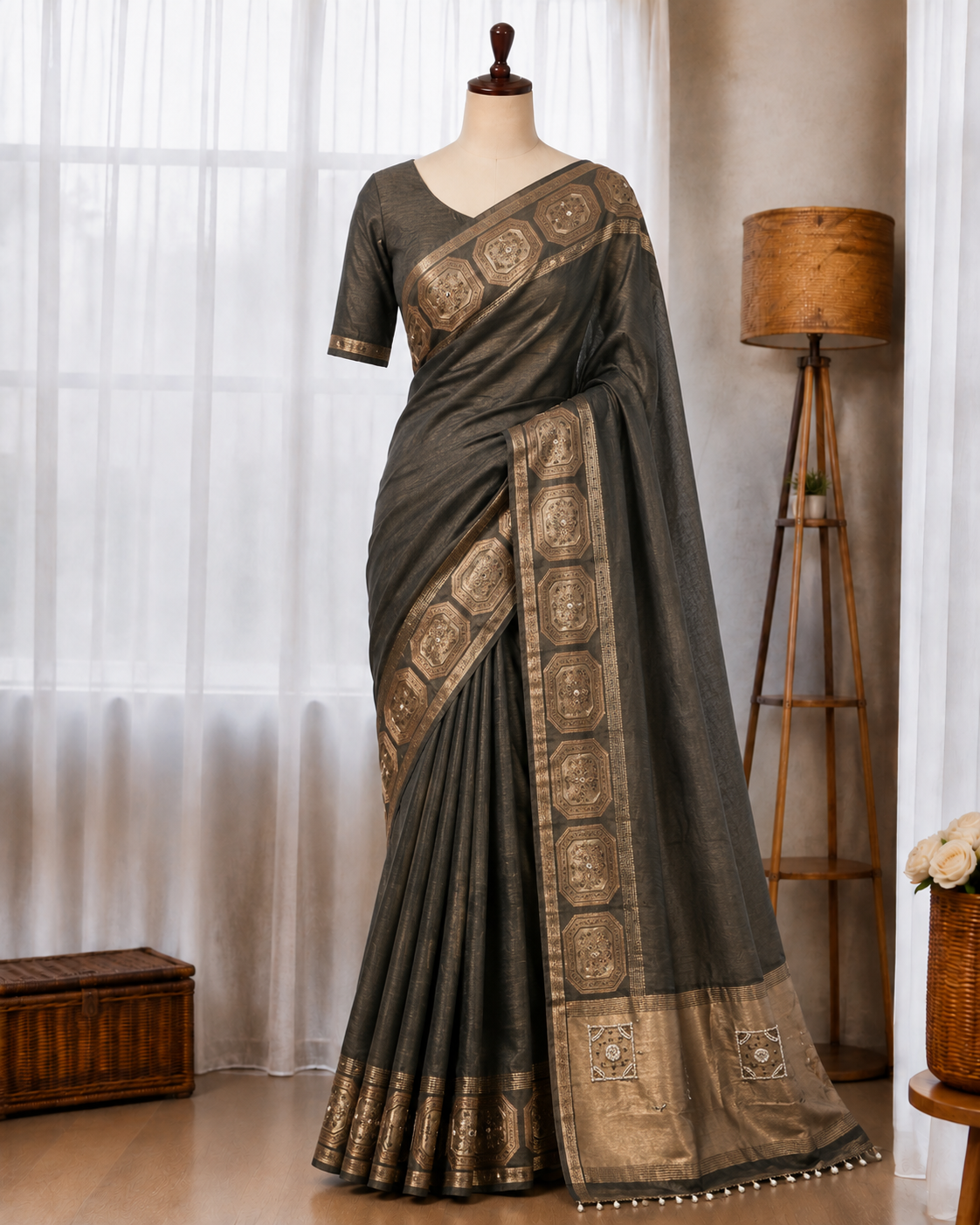 Beautifull Simmer Tissue Fabric Saree