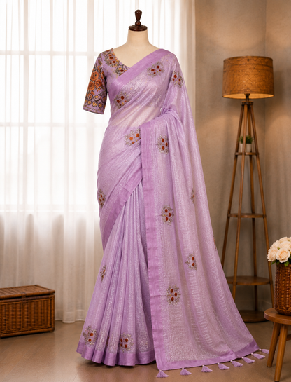 Beautifull Tissue Silk With Cut Work Saree