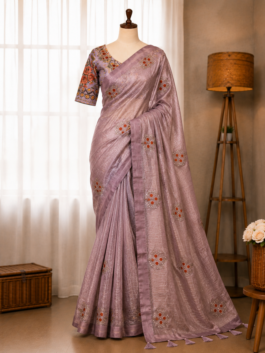 Beautifull Tissue Silk With Cut Work Saree