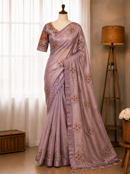 Beautifull Tissue Silk With Cut Work Saree