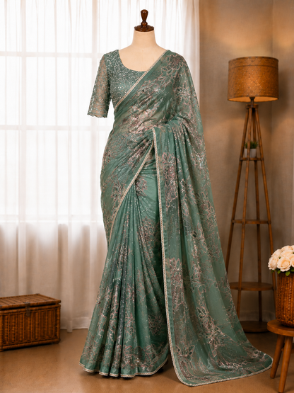 Beautifull Fandy Satin Printed Work Saree