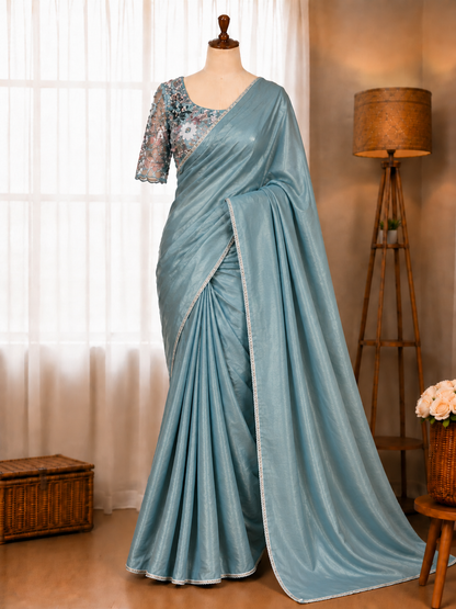 Beautifull Space Silk With Plain Work Saree