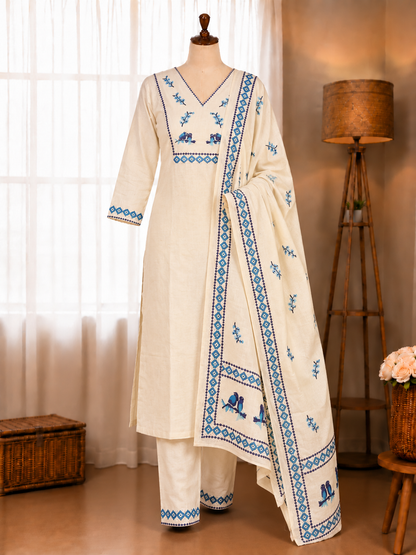 Beautifull Khadi Cotton With Digital Sequns Work Top Pent