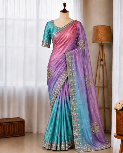 Rosy Lavender Elegance – Pure Tabi Silk Designer Saree