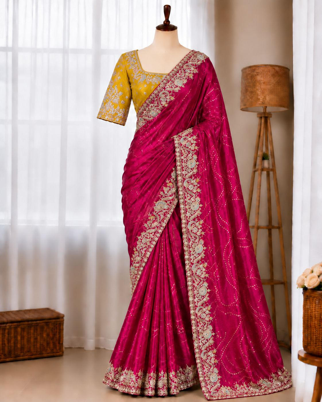 Rani Gulabo – Pure Space Silk Bhandej Designer Saree