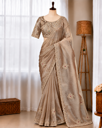 Champagne Rose Royale – Jamtara Glass Silk Saree