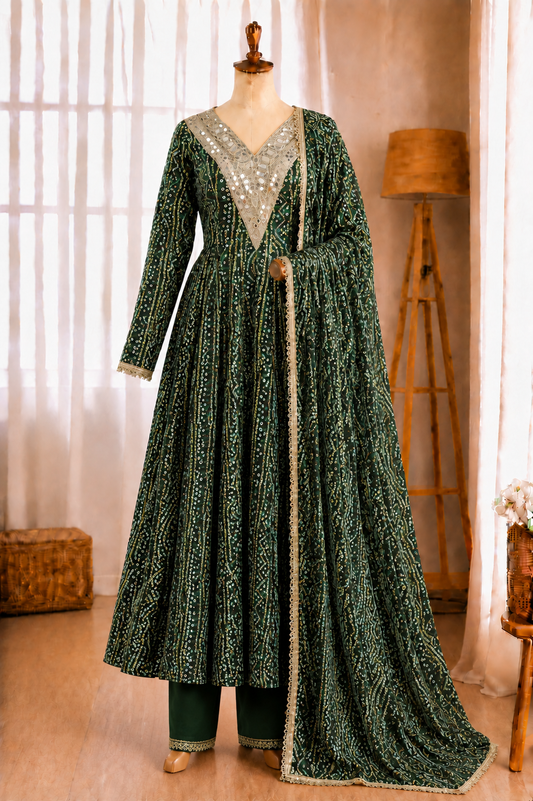 Beautiful Soft Rich Rayon With Mirror Embroidery Work Gown Set