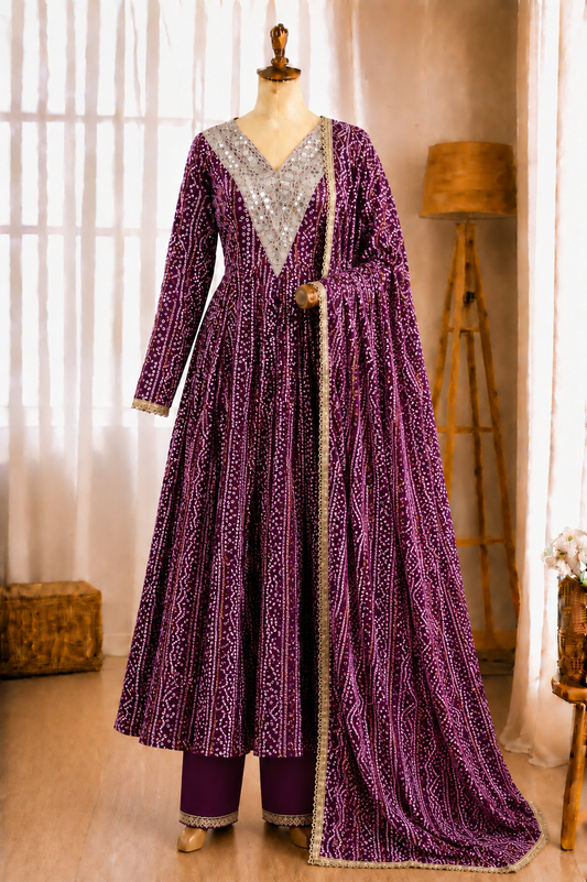 Beautiful Soft Rich Rayon With Mirror Embroidery Work Gown Set