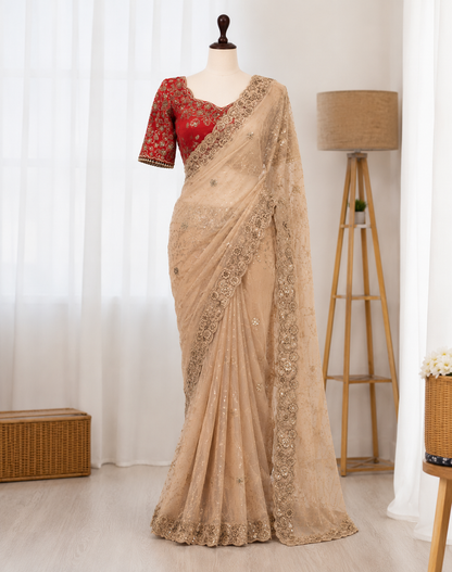 Beautifull Two Tone Silk With Embroidery Work Saree