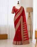 Blooming Vichitra Silk Embroidered Saree Set