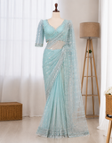 Soft Net Beads Pearl Work Saree Set