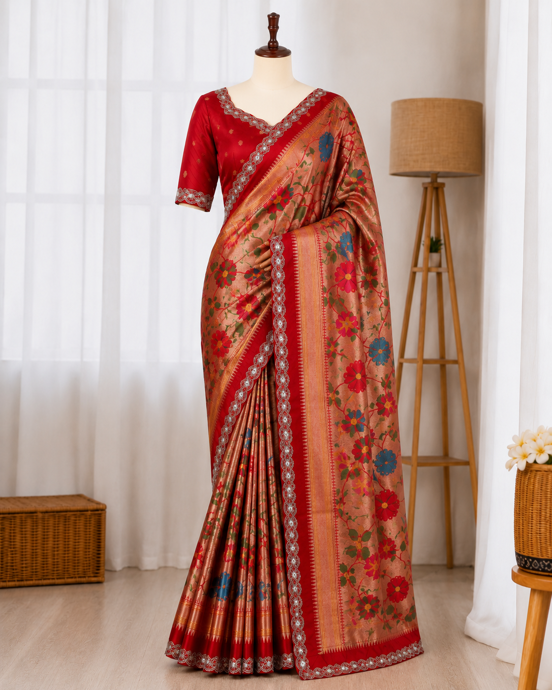 Red Color Banarasi Pattu Paithani Pallu Saree