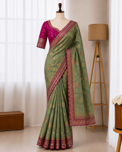 Beautifull Dolla Silk With Meenakari Zari Work Saree