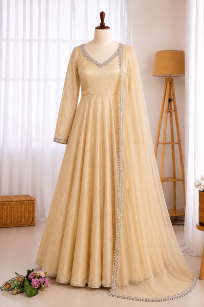 Crush Silk Real Mirror work Anarkali With Party Look