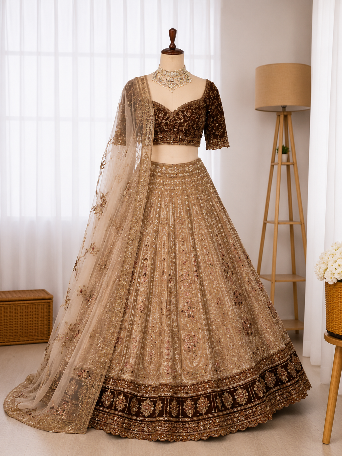 Beautifull Beige Color Kasturi Silk With Sequience Work Lehenga