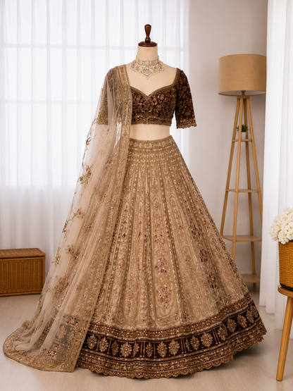 Beautifull Beige Color Kasturi Silk With Sequience Work Lehenga