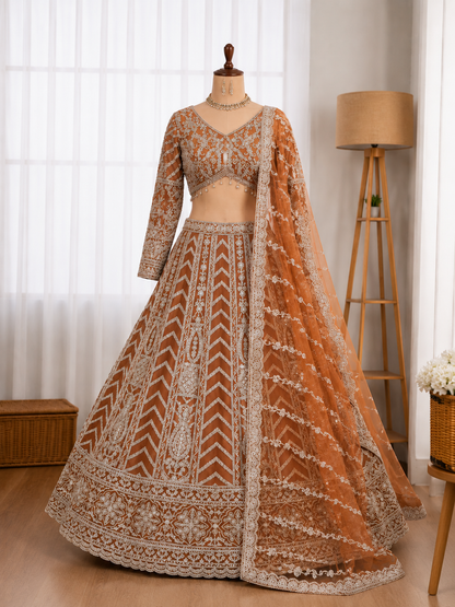 Beautifull Butterfly Net Sequience Coding Work Lehenga