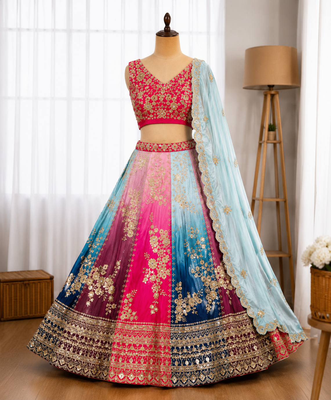 Beautifull Chinon Pedding With Embroidery Design Work Lehenga