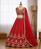 Beautifull Red Color Faux Georgette Sequience Embroidery Work Lehenga
