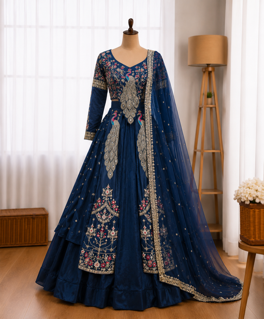 Beautifull Vichitra With Lumpi Lace Border Work Lehenga Set