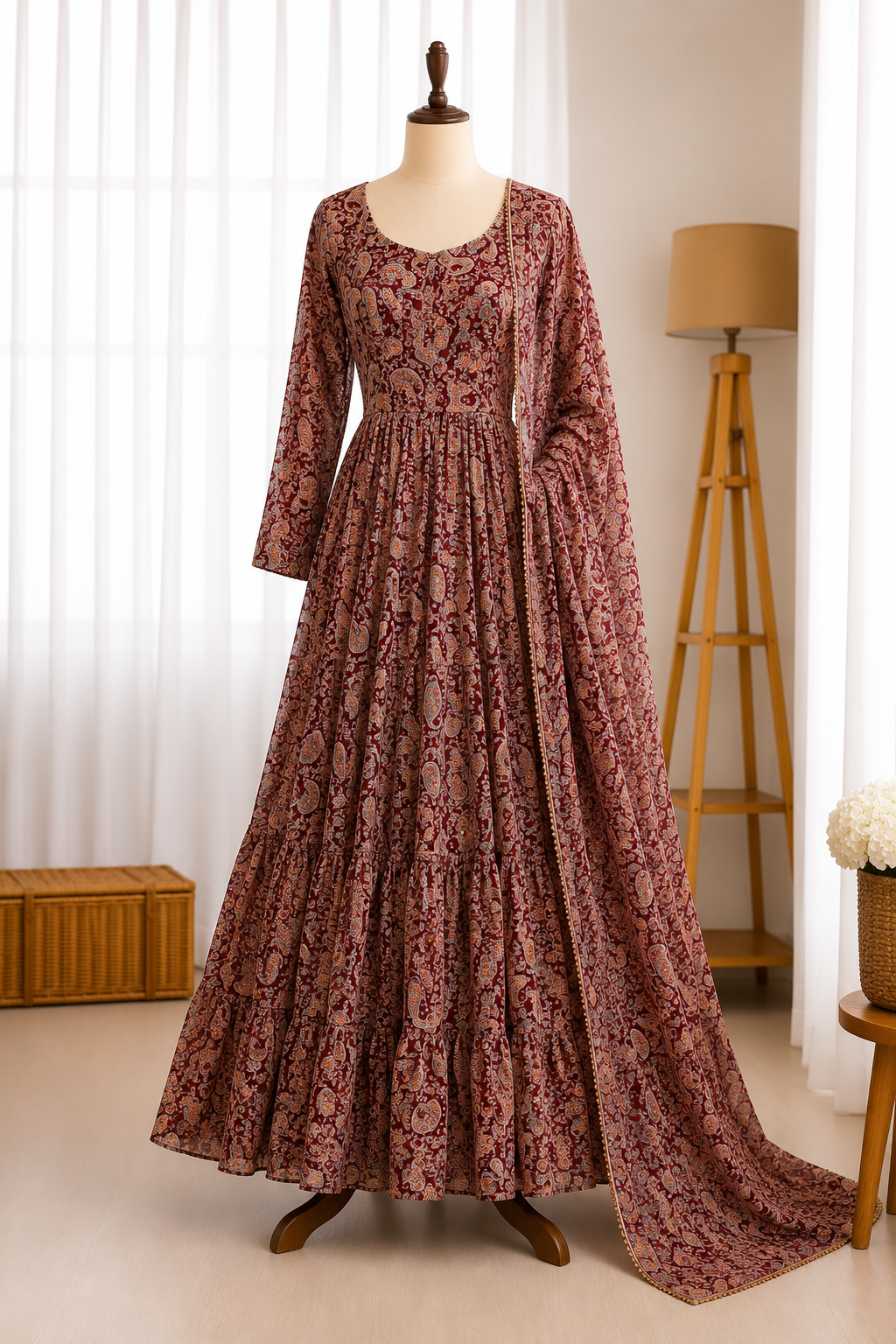 8.25 Meter Kalmakari Printed Anarkali Gown