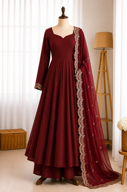 Pure Roman Silk Chanderi 5.5 Mtr Flair Highest Selling Gown