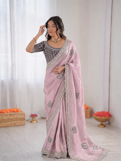 Beautiful Soft Rich Premium Space Silk With Butterfly Sequence Work Saree
