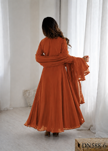Beautiful Soft Rich Heavy Fox Georgette With Hand Work Gown Set