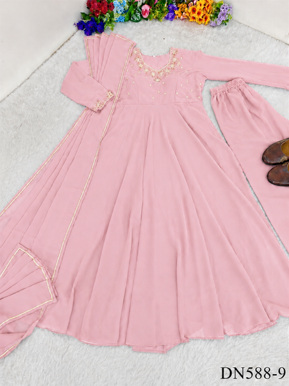 Beautiful Soft Rich Heavy Fox Georgette With Hand Work Gown Set